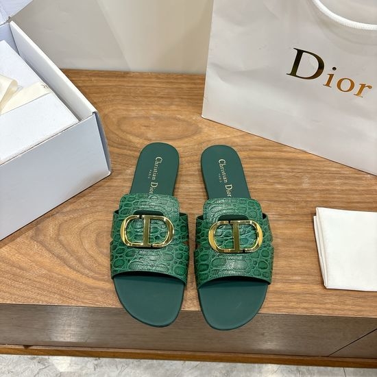 Christian Dior CD Embossed Pattern Open-toe Slip-on Flats
