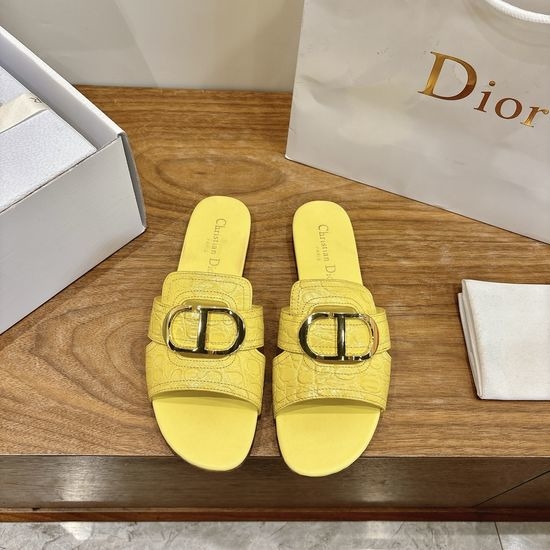 Christian Dior CD Embossed Pattern Open-toe Slip-on Flats