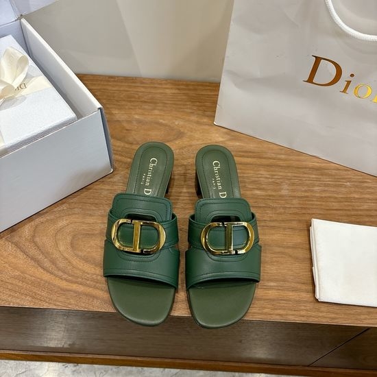 Christian Dior CD Low-heeled Open-toe Leather Shoes