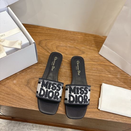 Christian Dior CD Color-block Slip-on Sandals with Embroidered Logo