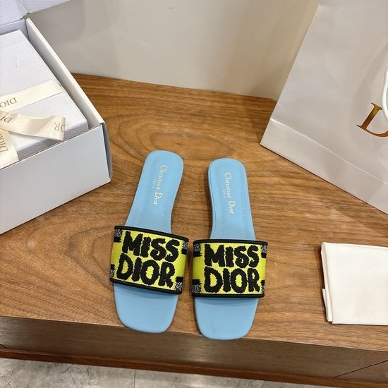 Christian Dior CD Color-block Slip-on Sandals with Embroidered Logo