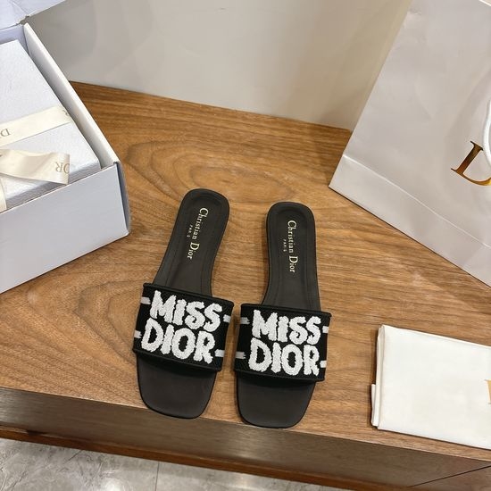 Christian Dior CD Color-block Slip-on Sandals with Embroidered Logo
