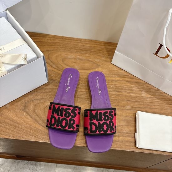 Christian Dior CD Color-block Slip-on Sandals with Embroidered Logo