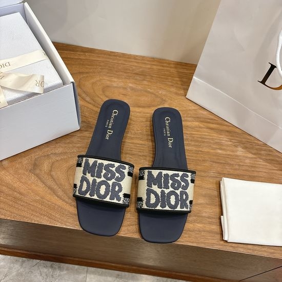 Christian Dior CD Color-block Slip-on Sandals with Embroidered Logo