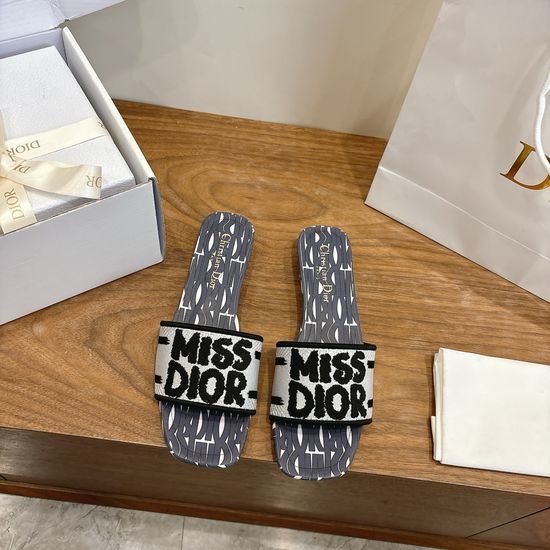 Christian Dior CD Color-block Slip-on Sandals with Embroidered Logo