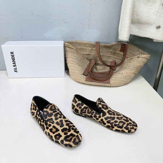 Jil Sanders Chain Decor Leather Loafers with Genuine Leather Sole