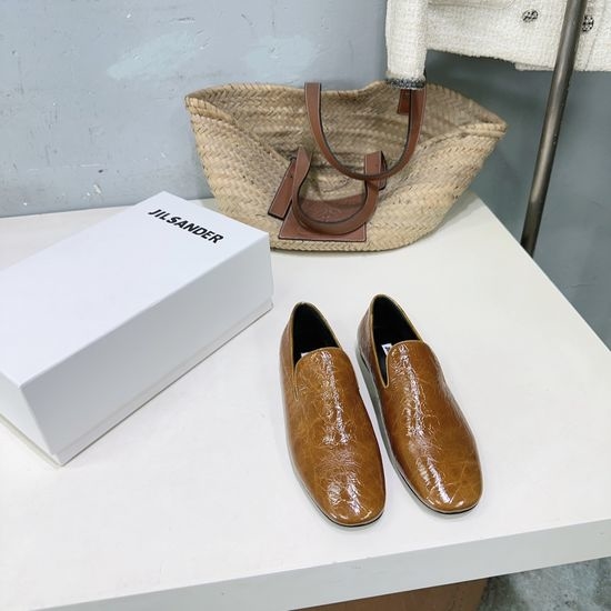 Jil Sanders Chain Decor Leather Loafers with Genuine Leather Sole