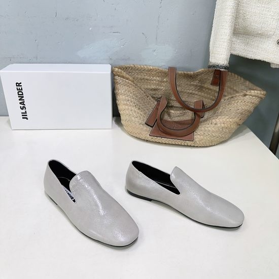 Jil Sanders Chain Decor Leather Loafers with Genuine Leather Sole