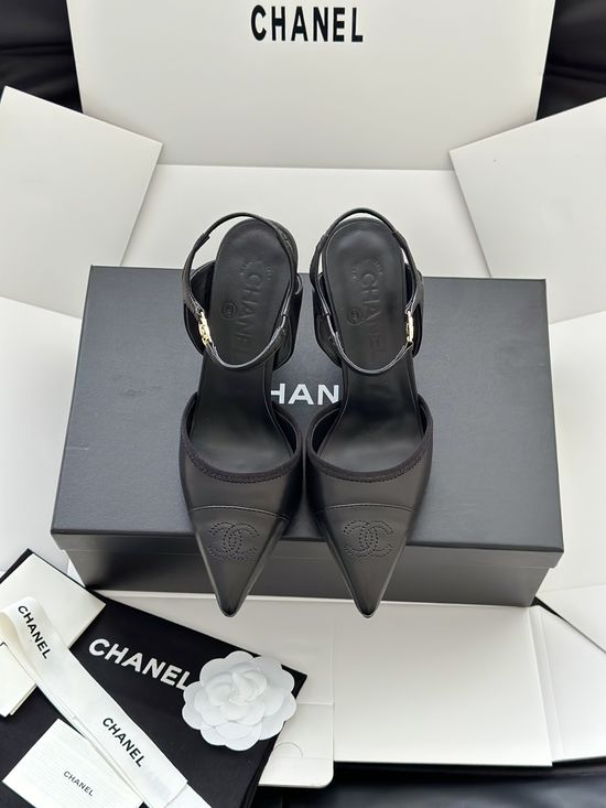 Chanel Pointy-Toe Ballet High Heels with Contrast Design