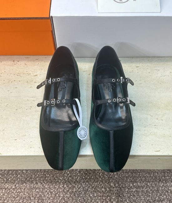 Hermes Color-block Ballets Flat Mary Jane Loafers
