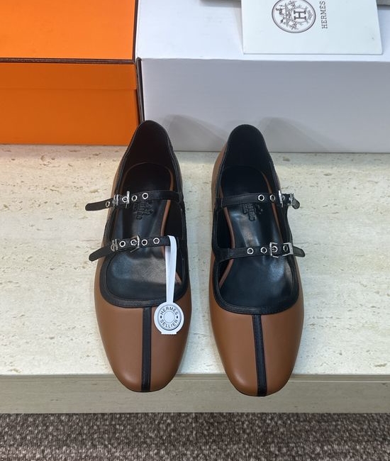 Hermes Color-block Ballets Flat Mary Jane Loafers