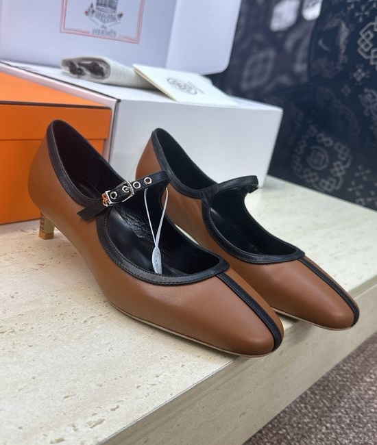 Hermes Custom-Made Color-Block Ballet Flat Shoes with Logo Buckle