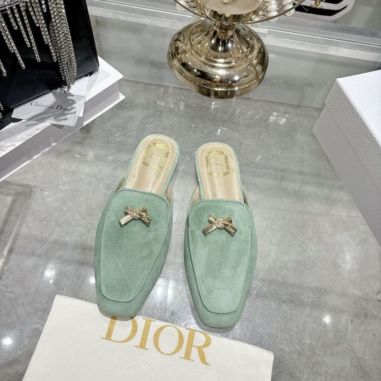 Christian Dior CD Bow Decor Leather Pointed Toe Mule Flat Slippers