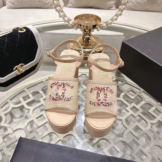 Chanel Beaded Embellished Platform Sandals Comfortable Wide Foot Friendly