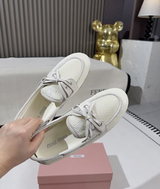 Miu Miu Breathable Mesh Bow Slip On Casual Loafers