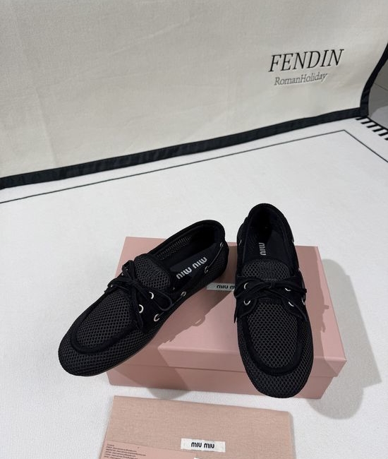 Miu Miu Breathable Mesh Bow Slip On Casual Loafers