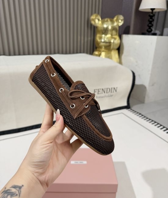 Miu Miu Breathable Mesh Bow Slip On Casual Loafers
