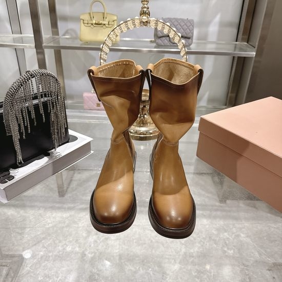 Miu Miu Vintage Wipe Leather Ankle Boots with Loose Shaft