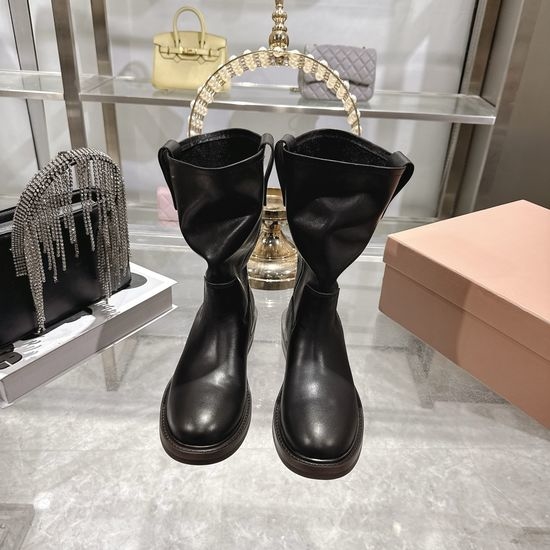 Miu Miu Vintage Wipe Leather Ankle Boots with Loose Shaft