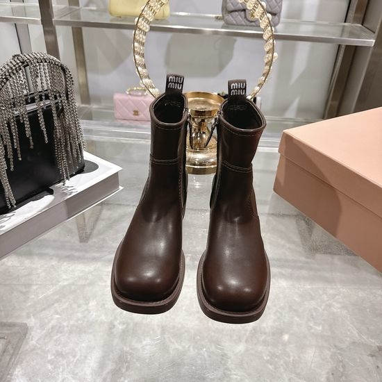 Miu Miu Classic Chunky Heel Ankle Boots Comfortable Versatile Daily Footwear