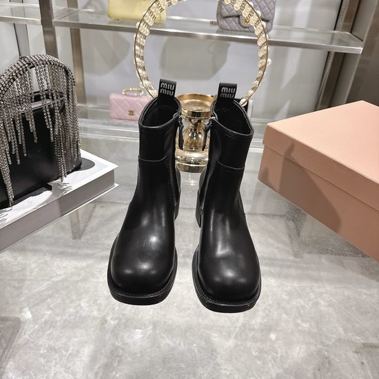Miu Miu Classic Chunky Heel Ankle Boots Comfortable Versatile Daily Footwear