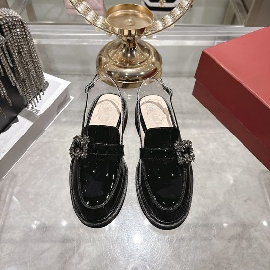 Roger Viver RV Rhinestone Buckle Slip On Backless Loafer Sandals