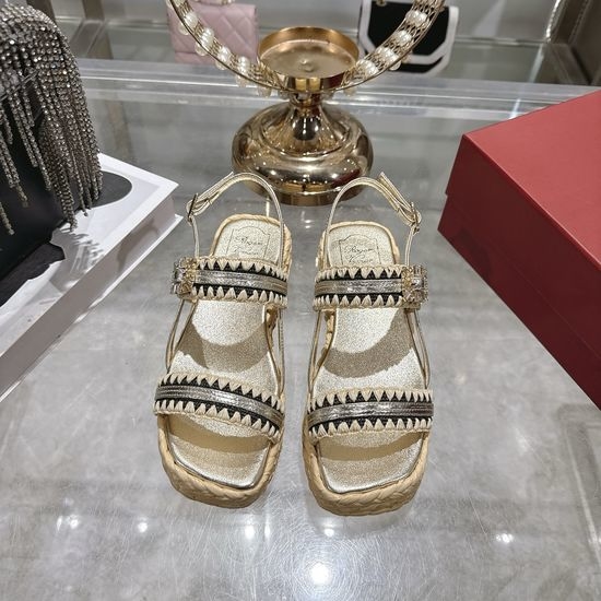 Roger Viver RV Rhinestone Decor Woven Non-slip Comfort Platform Sandals