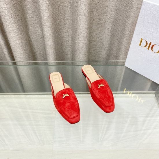 Christian Dior CD Bow Decor Flat Square Toe Slide Sandals