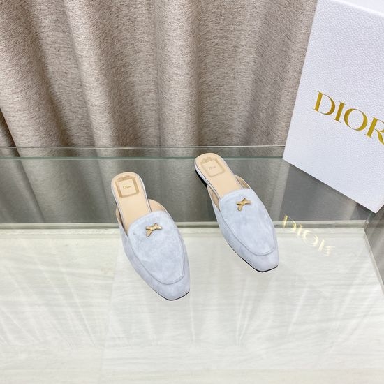 Christian Dior CD Bow Decor Flat Square Toe Slide Sandals