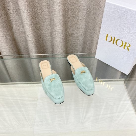Christian Dior CD Bow Decor Flat Square Toe Slide Sandals