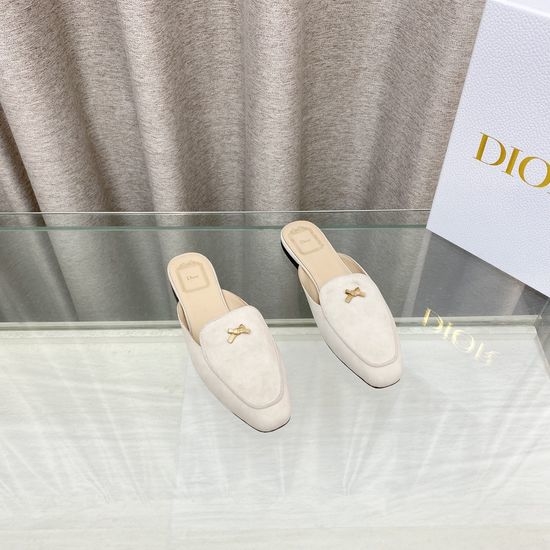 Christian Dior CD Bow Decor Flat Square Toe Slide Sandals
