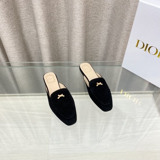 Christian Dior CD Bow Decor Flat Square Toe Slide Sandals