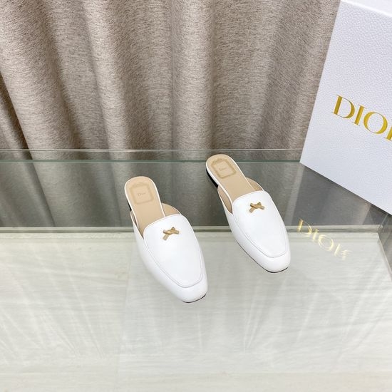 Christian Dior CD Bow Decor Flat Square Toe Slide Sandals