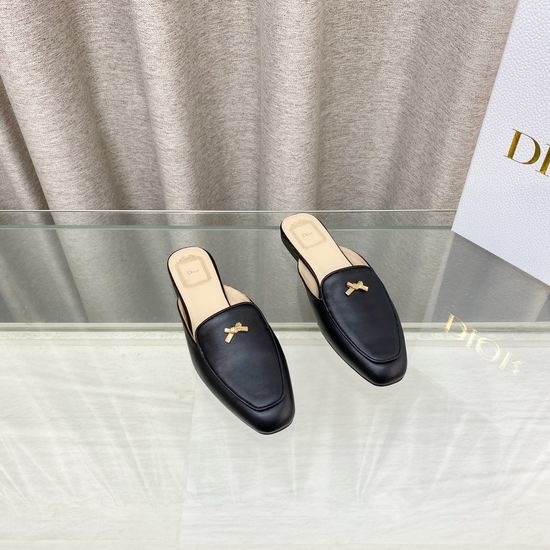 Christian Dior CD Bow Decor Flat Square Toe Slide Sandals