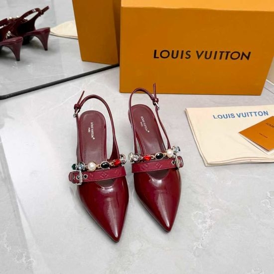 Louis Vuitton LV Genuine Leather Flats Mid Heel Shoes Real Leather Sole