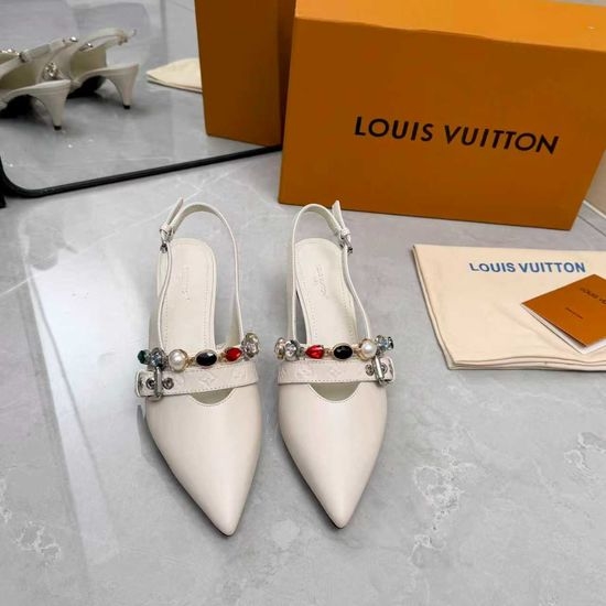 Louis Vuitton LV Genuine Leather Flats Mid Heel Shoes Real Leather Sole