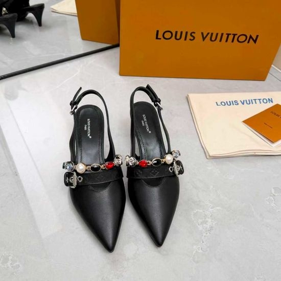 Louis Vuitton LV Genuine Leather Flats Mid Heel Shoes Real Leather Sole
