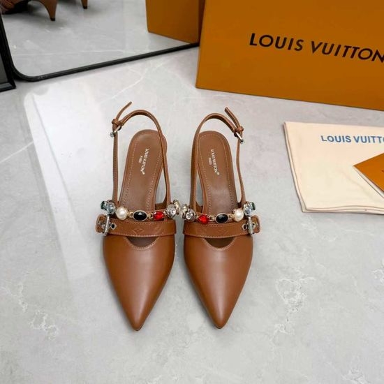 Louis Vuitton LV Genuine Leather Flats Mid Heel Shoes Real Leather Sole