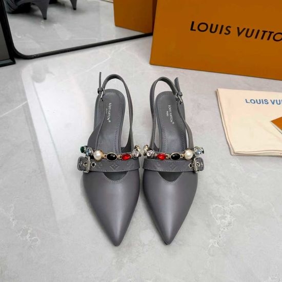 Louis Vuitton LV Genuine Leather Flats Mid Heel Shoes Real Leather Sole