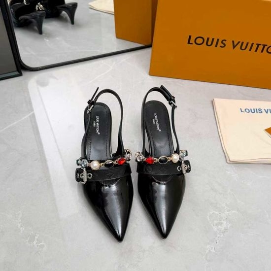 Louis Vuitton LV Genuine Leather Flats Mid Heel Shoes Real Leather Sole