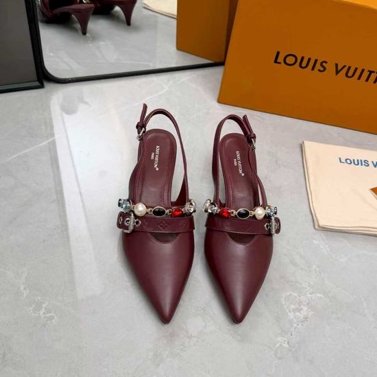 Louis Vuitton LV Genuine Leather Flats Mid Heel Shoes Real Leather Sole