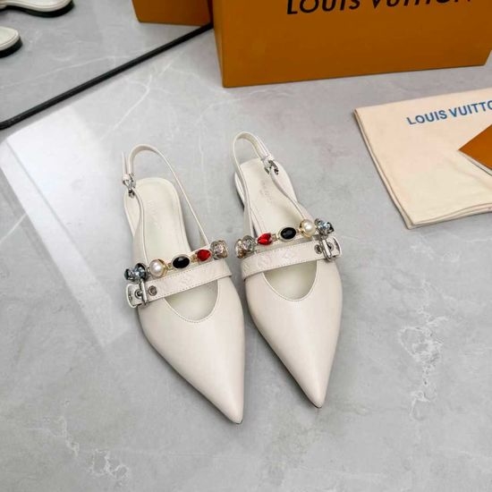 Louis Vuitton LV Genuine Leather Flats Mid Heel Shoes Real Leather Sole