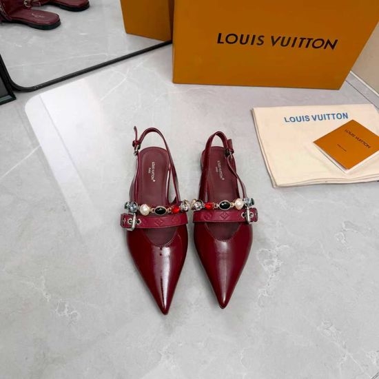 Louis Vuitton LV Genuine Leather Flats Mid Heel Shoes Real Leather Sole