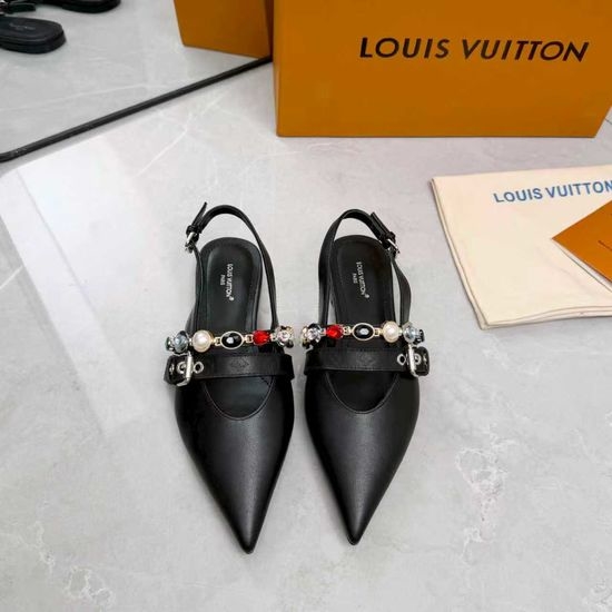 Louis Vuitton LV Genuine Leather Flats Mid Heel Shoes Real Leather Sole
