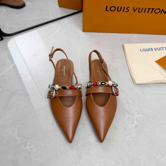 Louis Vuitton LV Genuine Leather Flats Mid Heel Shoes Real Leather Sole