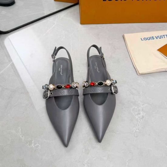 Louis Vuitton LV Genuine Leather Flats Mid Heel Shoes Real Leather Sole