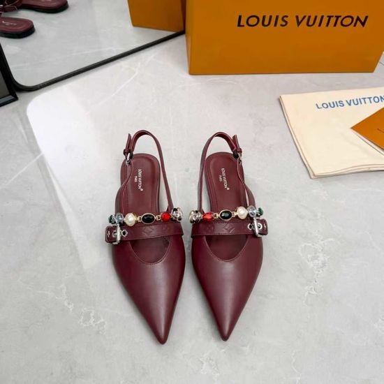 Louis Vuitton LV Genuine Leather Flats Mid Heel Shoes Real Leather Sole