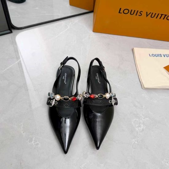 Louis Vuitton LV Genuine Leather Flats Mid Heel Shoes Real Leather Sole