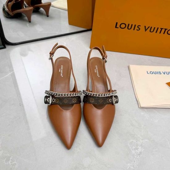 Louis Vuitton LV Genuine Leather Flats Mid Heel Footwear Premium Sole