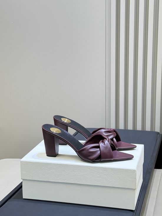 Yves Saint Laurent Fashionable Twisted Strap Block Heel Mules Comfortable